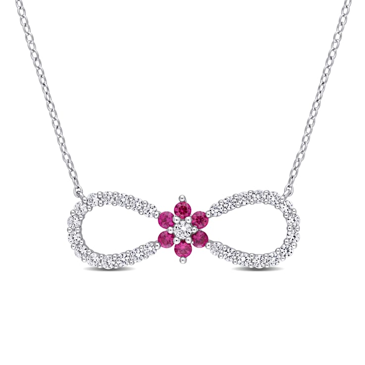 Created Ruby and Created White Sapphire Infinity Floral Sterling Silver
Pendant with Chain