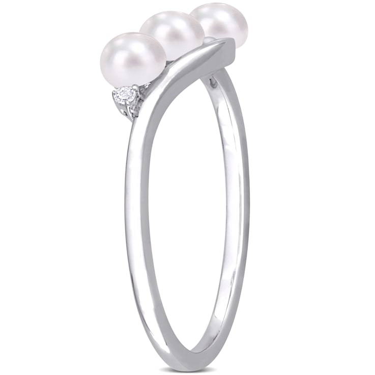 3.5-4MM Freshwater Cultured Pearl and Diamond Accent 3-Stone Bypass Ring
in Sterling Silver