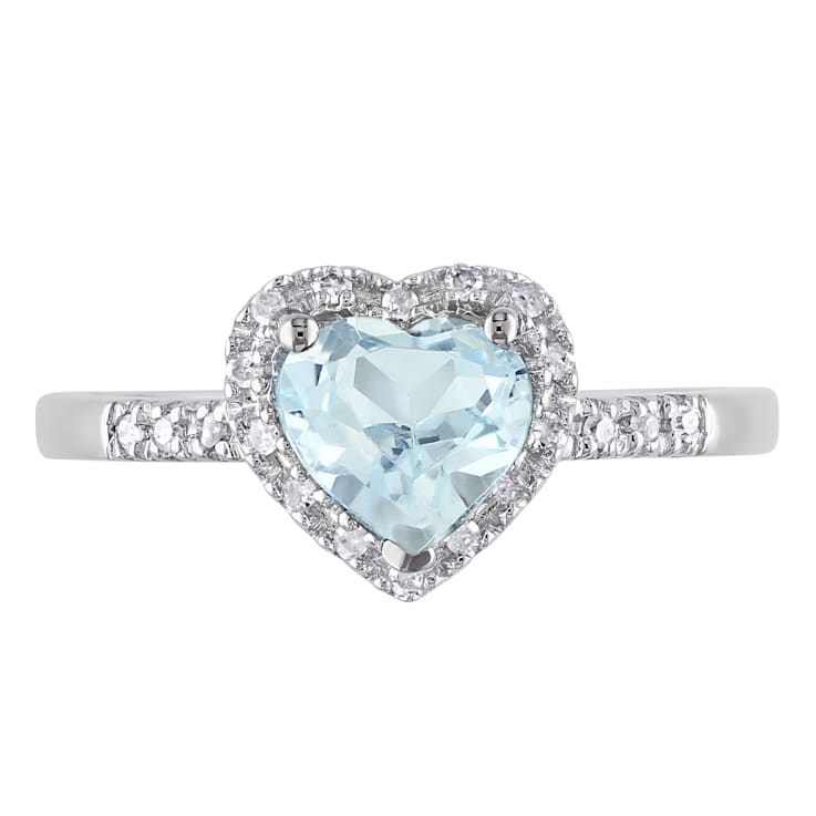 5/8 CT TGW Aquamarine and 1/10 CT TW Diamond Heart Halo Ring in Sterling Silver