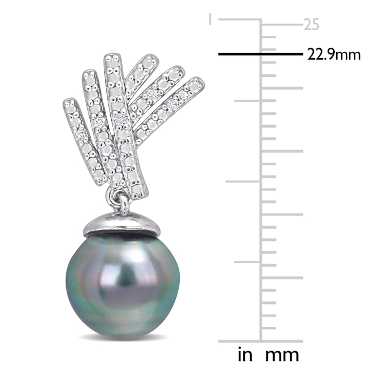 9-10 MM Black Tahitian Cultured Pearl and Diamond Accent Drop Earrings
in Sterling Silver