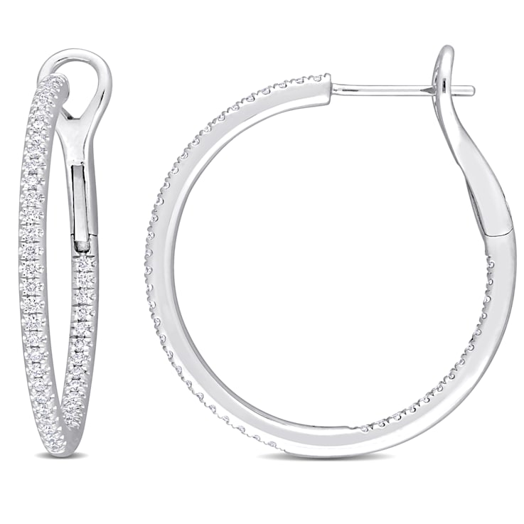 1/2 CT TW Diamond Vintage Hoop Earrings in 10k White Gold