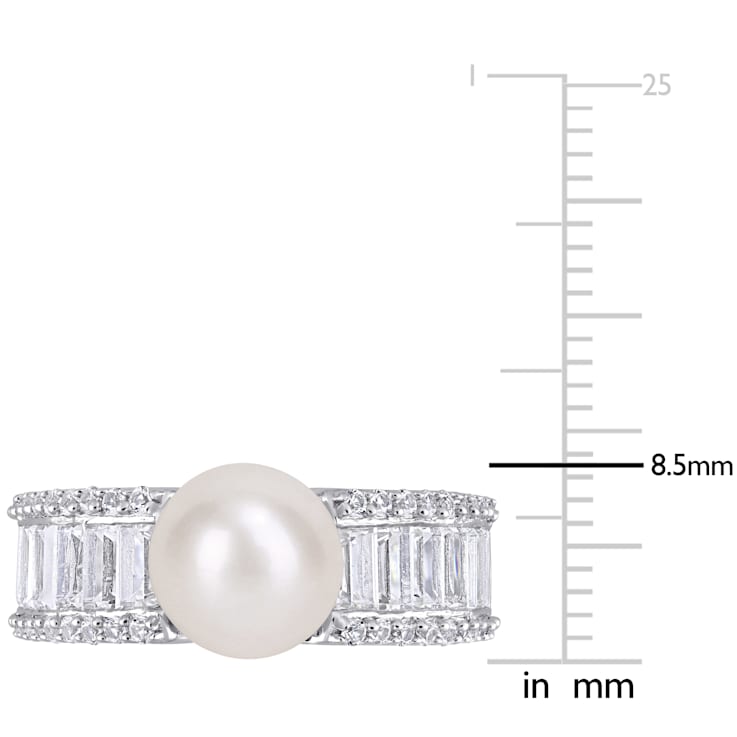 8-8.5MM Freshwater Cultured Pearl and 2 2/5 CT TGW Created White
Sapphire Ring in Sterling Silver
