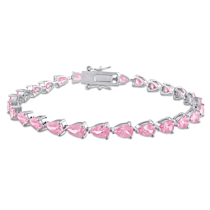 13 1/2 CT TGW Created Pink Sapphire Classic Tennis Bracelet in Sterling Silver