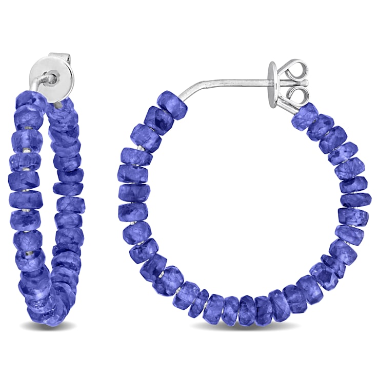 1 3/8ctw Blue Sapphire Beaded Hoop Earrings in Sterling Silver