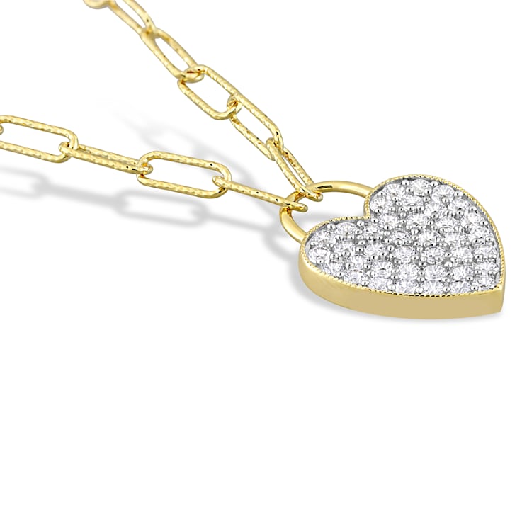 1 1/8 CT TGW Created White Sapphire Heart Pendant with Chain in Yellow
Plated Sterling Silver