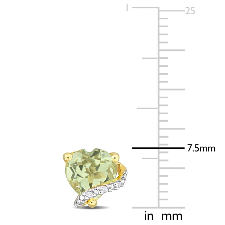 1 1/2 CT TGW Prasiolite and Diamond Accent Heart Stud Earrings in Yellow
Plated Sterling Silver