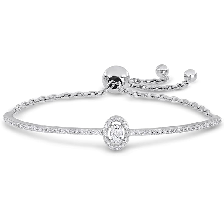 3/4 Ct DEW Created Moissanite Oval Halo Adjustable Bolo Bracelet in
Sterling Silver