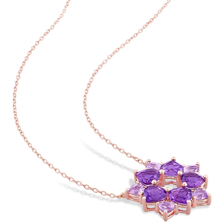 4 3/4 CT TGW Amethyst and Amethyst-Africa Floral Pendant With Chain in
Rose Plated Sterling Silver