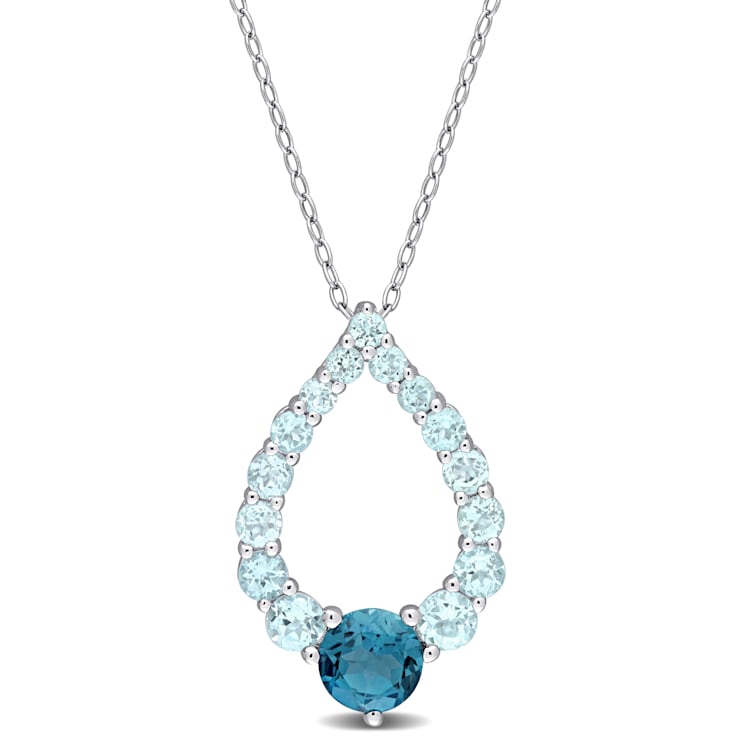 2 3/4 CTW London Blue and Sky Blue Topaz Graduated Open Teardrop
Sterling Silver Pendant with Chain