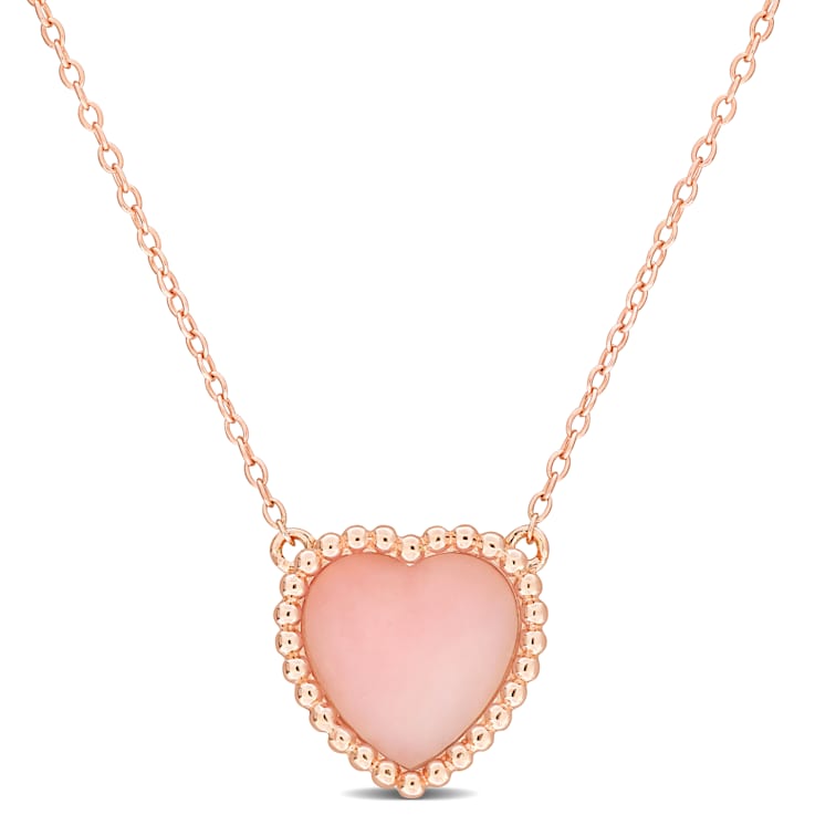 5 CT TGW Pink Opal Necklace with Beaded Halo in Rose Plated Sterling Silver