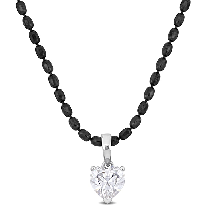1 CT DEW Created Moissanite Pendant with Diamond Cut Chain in Sterling
Silver with Black Rhodium
