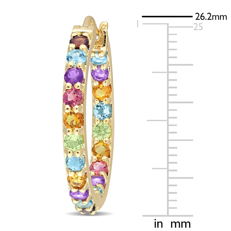 2 3/4 CT TGW Multi-Gemstones Hoop Earrings in Yellow Plated Sterling Silver