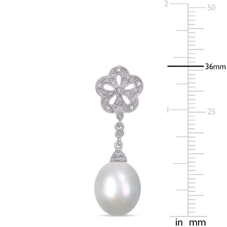 9.5-10MM Freshwater Cultured Pearl and Diamond Accent Drop Earrings in
Sterling Silver