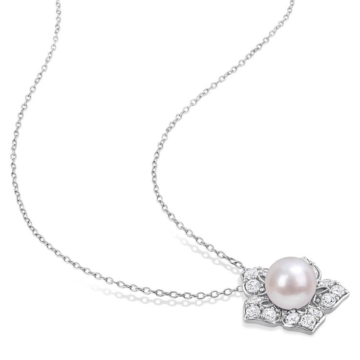 8-9MM Freshwater Cultured Pearl and 1 1/3 CT TGW Created Sapphire
Pendant in Sterling Silver