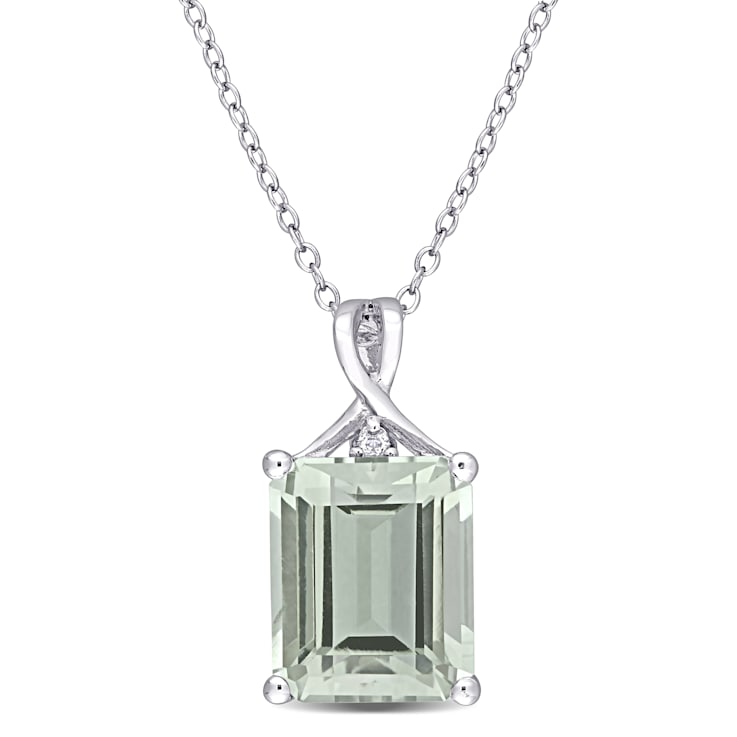 5 3/8 CT TGW Green Quartz and White Topaz Pendant with Chain in Sterling Silver