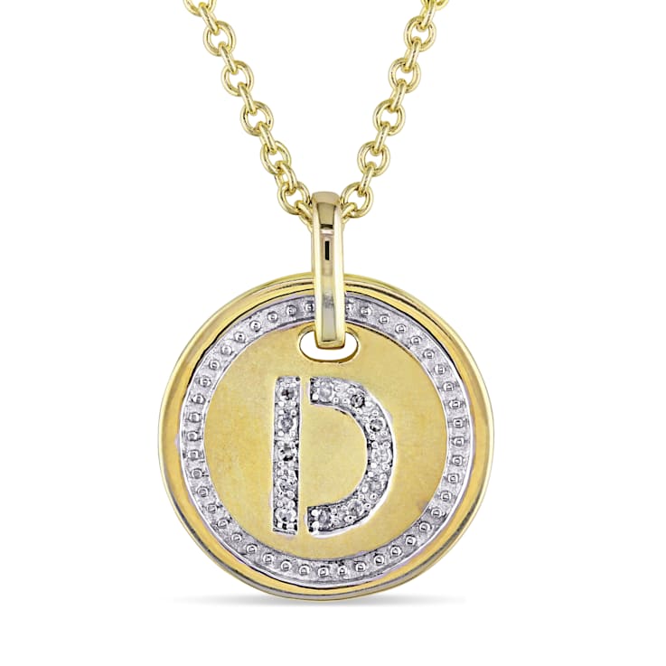 Diamond "D" Initial Pendant with Chain in 18K Yellow Gold Over
Sterling Silver