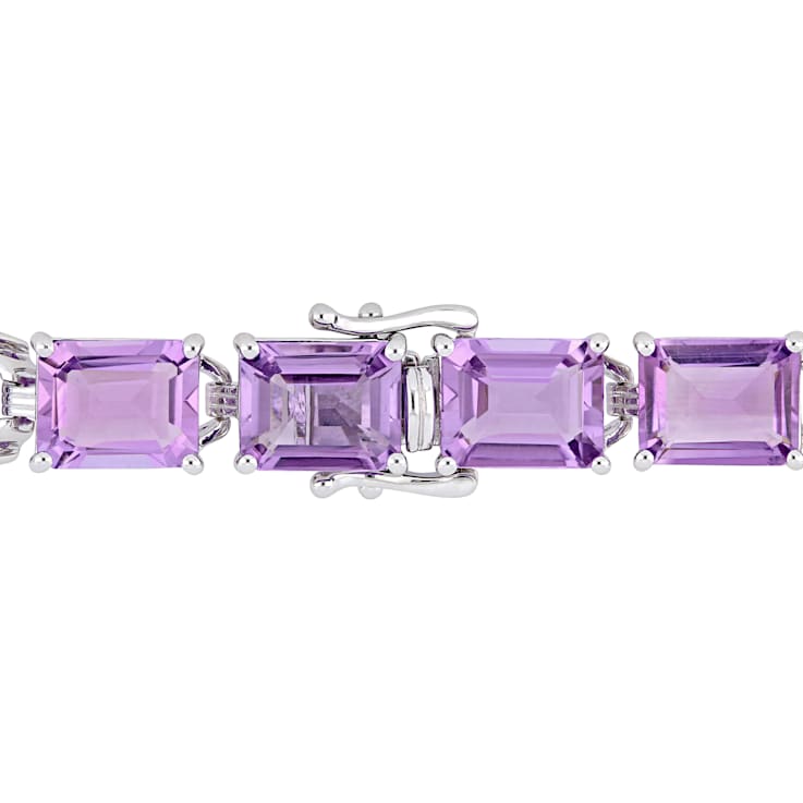 45 CT TGW Emerald-Cut Amethyst Tennis Bracelet in Sterling Silver