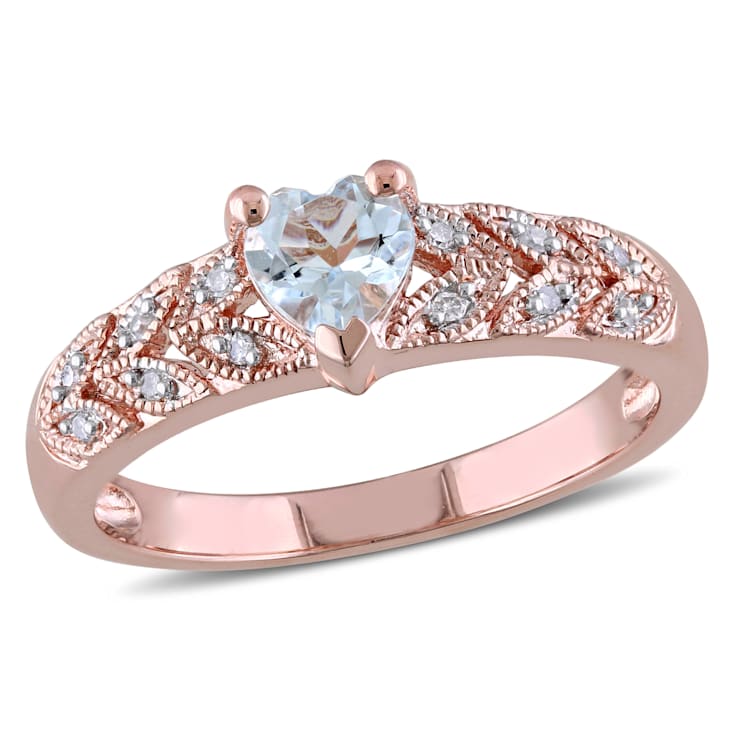 1/3 CT TGW Aquamarine and Diamond Accent Heart Vintage Ring in Rose
Plated Sterling Silver