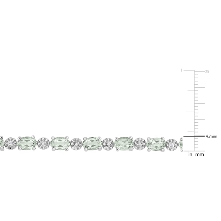 7 3/8 CT TGW Green Quartz and Diamond Accent Tennis Bracelet in Sterling Silver