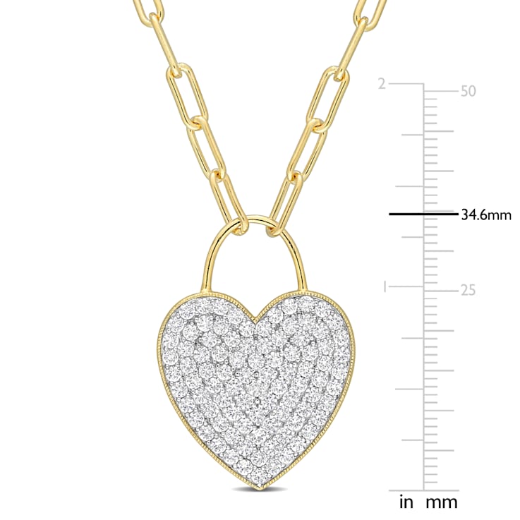 4 1/2 CT TGW Created White Sapphire Heart Pendant with Chain in Yellow
Plated Sterling Silver