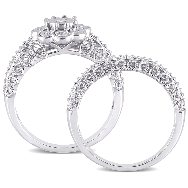 1/6 CT TW Diamond Vintage Bridal Set in Sterling Silver