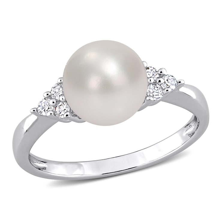 8-8.5MM Freshwater Cultured Pearl and 1/8 CT TW Diamond  Ring in
Sterling Silver