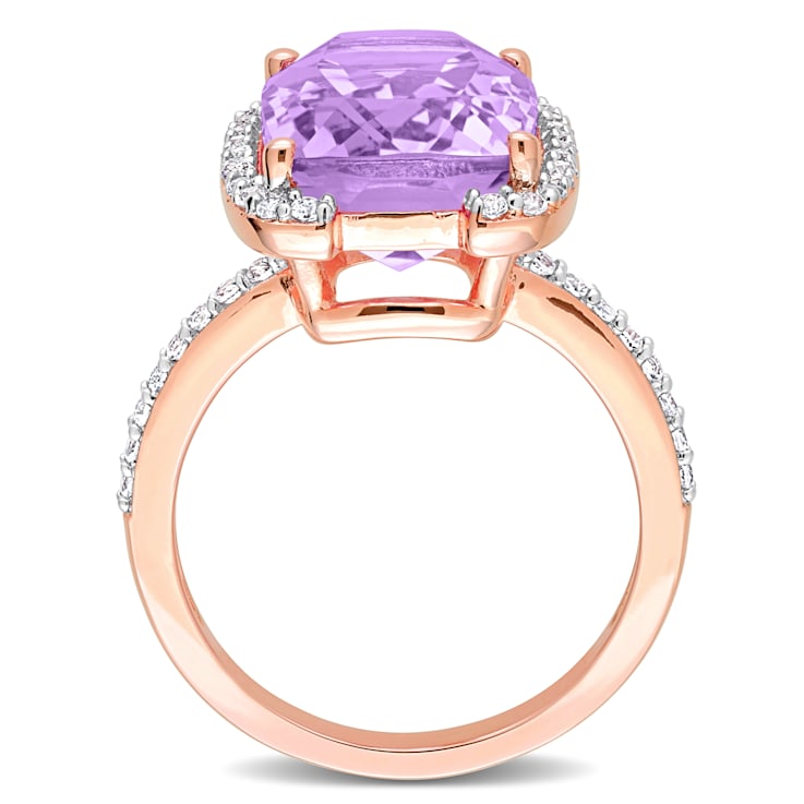 7 7/8 CTW Rose De France and White Topaz Bracket Ring in Rose Plated
Sterling Silver