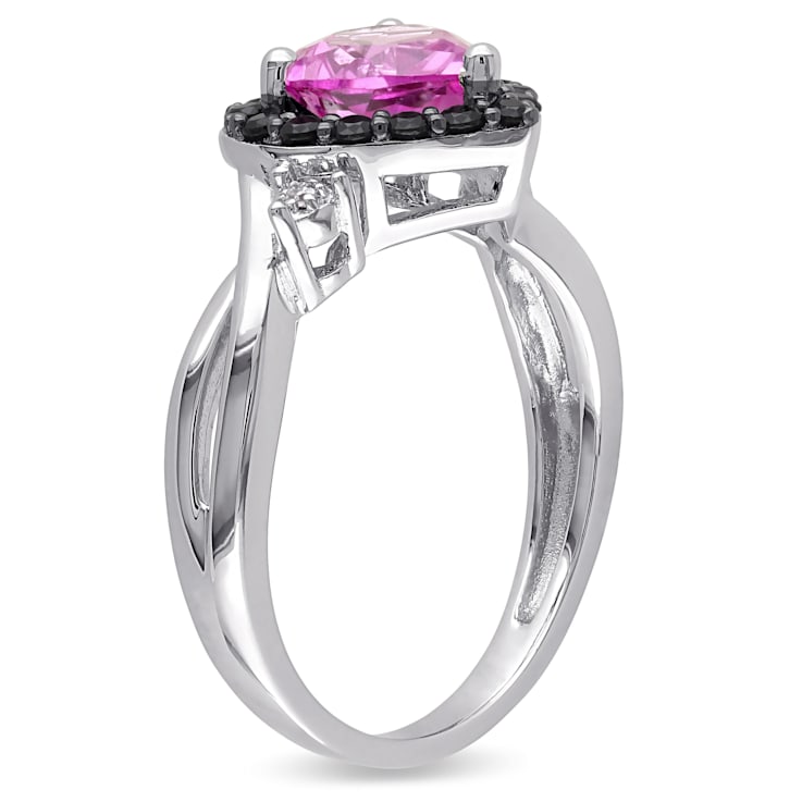 1 7/8 Ct. T.w. Pink Sapphire And Black Spinal Rhodium With Diamond Heart  Pendant In Sterling Silver - Pink : Target