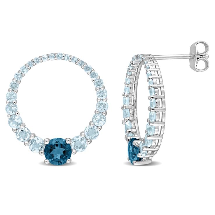 2 3/5 CT TGW Sky Blue and London Blue Topaz Graduated Open Circle
Earrings in Sterling Silver