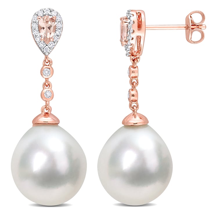 12-12.5MM South Sea Pearl and Multi-Stone Earrings in 18K Rose Gold Over
Sterling Silver