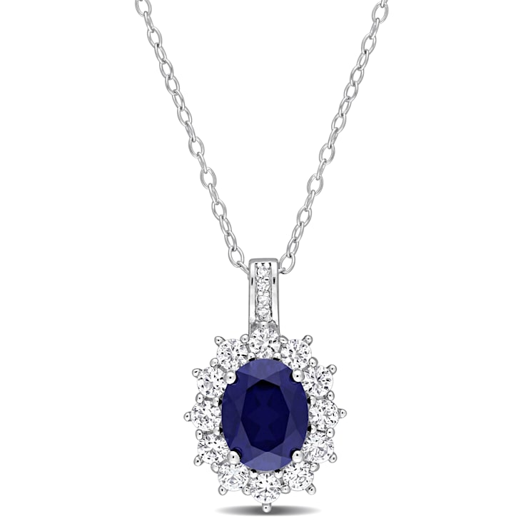 4 CT TGW Created Blues, White Sapphire and Diamond Accent Pendant with
Chain in Sterling Silver