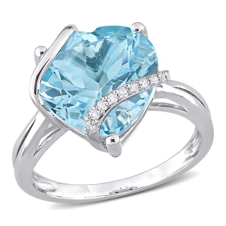7 CT TGW Sky Blue Topaz and Diamond Accent Heart Ring in Sterling Silver
