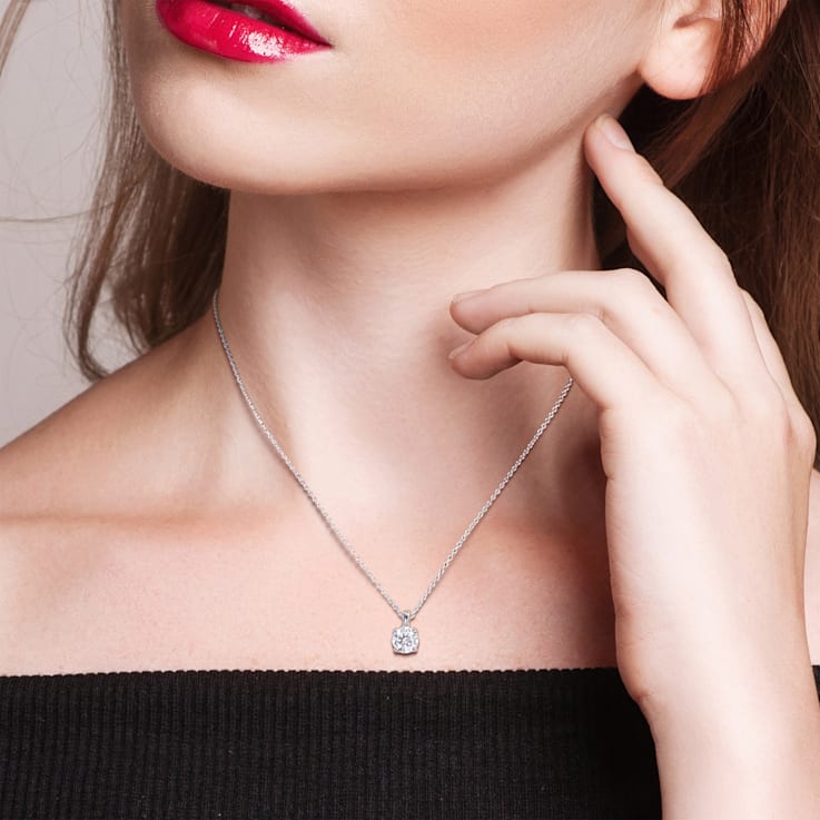 1 4/5 CT DEW Created Moissanite Solitaire Pendant with Chain in Sterling Silver