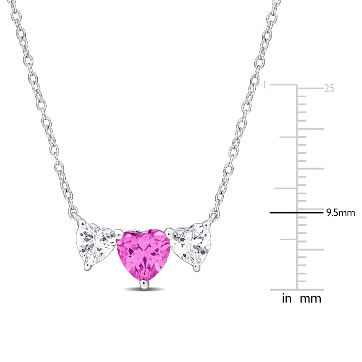 2 5/8 CT TGW Created Pink Sapphire Triple Heart Necklace in Sterling Silver