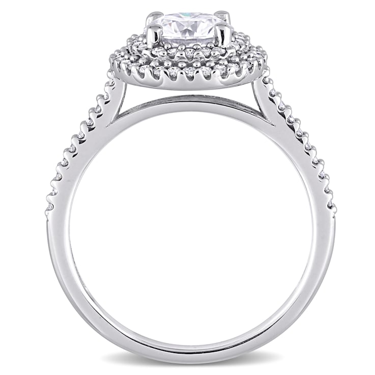 1 CT DEW Created Moissanite and 1/3 CT TW Diamond Double Halo Engagement
Ring in 14K White Gold
