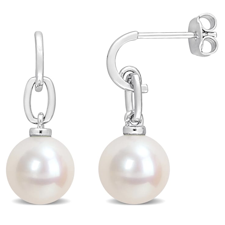 9-9.5MM Freshwater Cultured Pearl Drop Earrings in Sterling