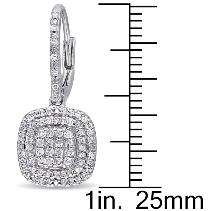 1/2 CT TW Diamond Layered Halo Leverback Earrings in Sterling Silver
