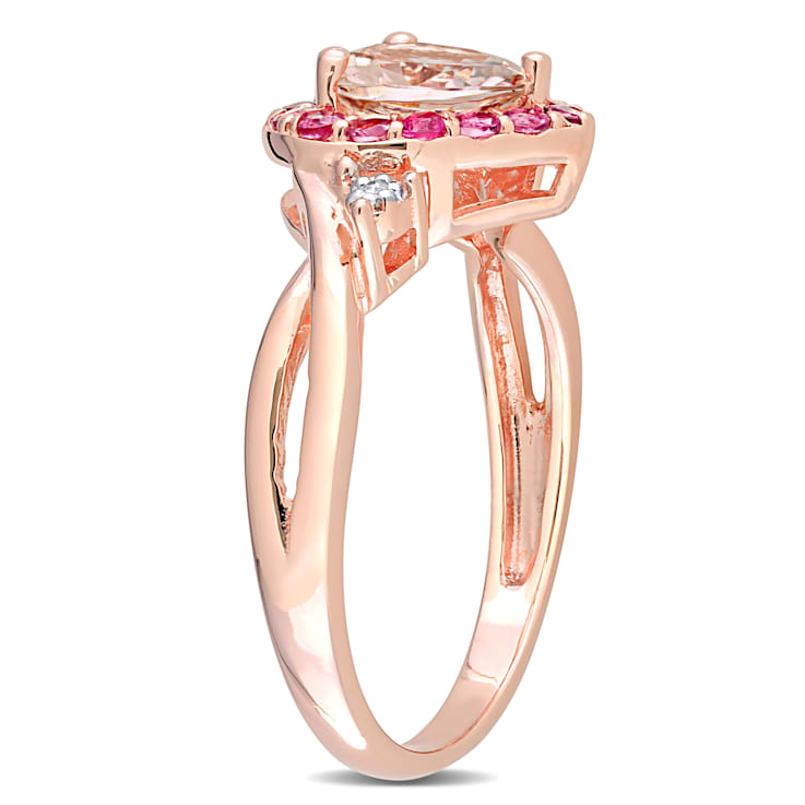 1 1/3 CT TGW Morganite, Tourmaline and Diamond Heart Ring in 18K Rose
Gold Over Sterling Silver