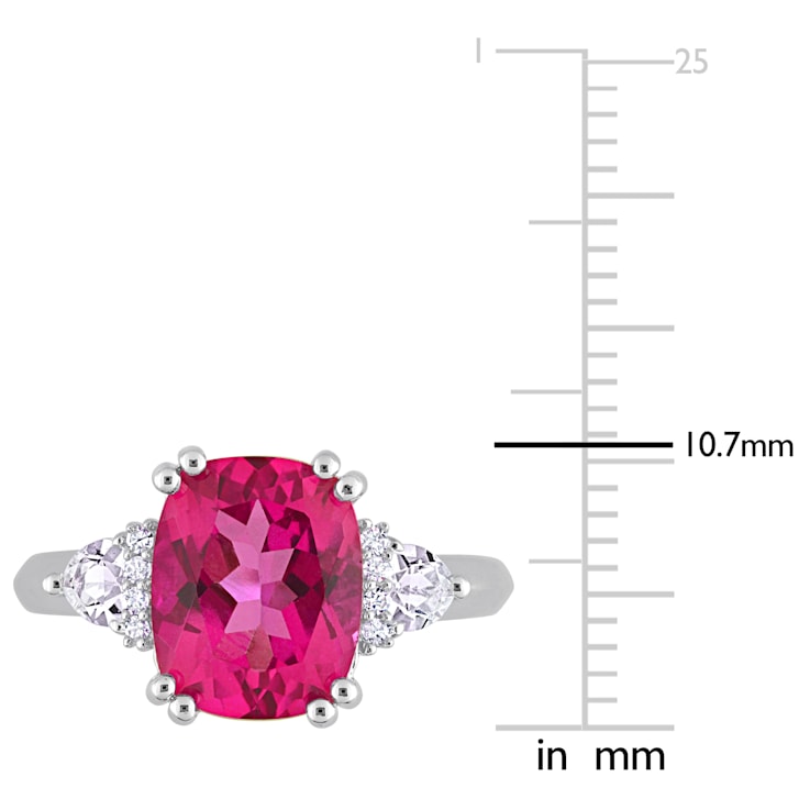 4 1/2 CT TGW Pink Topaz, White Topaz and Diamond Accent 3-Stone Ring in
Sterling Silver