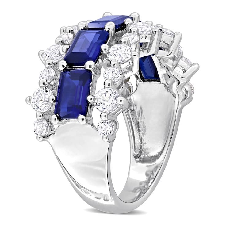 6 4/5 CTW Created Blue Sapphire and White Sapphire Ring in Sterling Silver