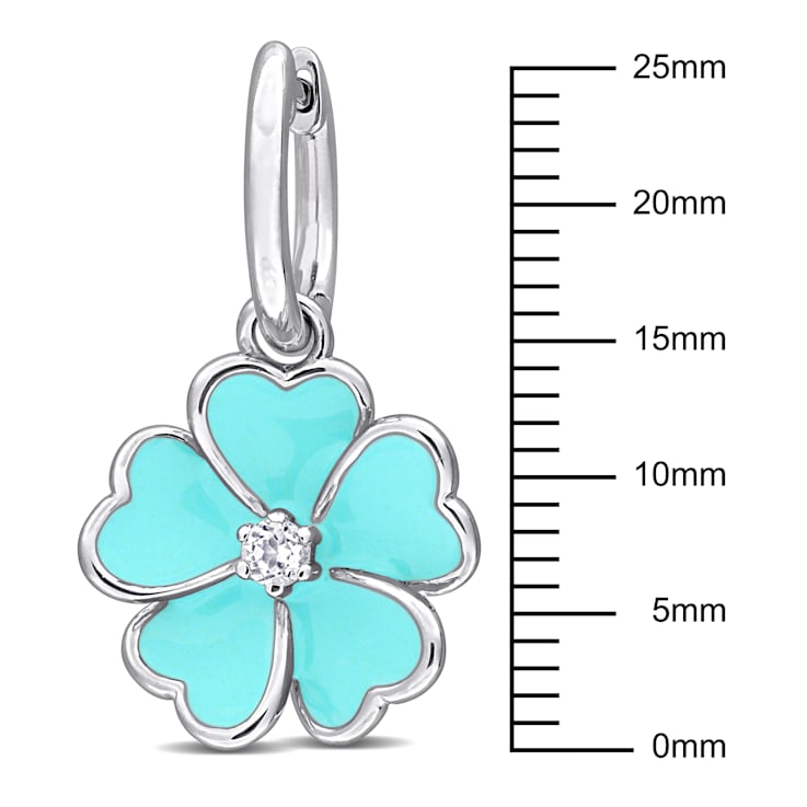 1/6 CT TGW White Topaz with Light Blue Enamel Flower Hoop Earrings in
Sterling Silver
