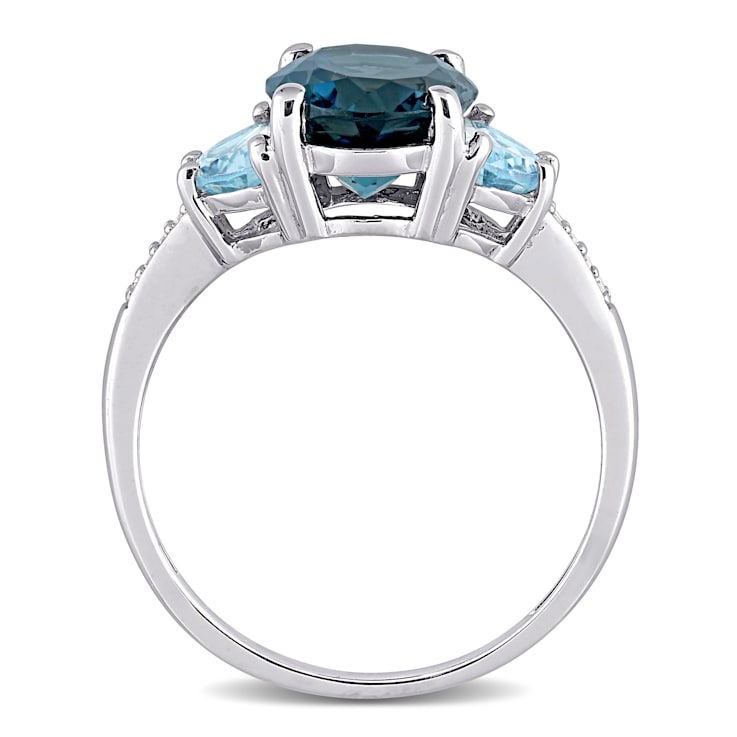 4 1/2 CT TGW London Blue and Sky Blue Topaz with Diamond Accent 3-Stone
Ring in Sterling Silver
