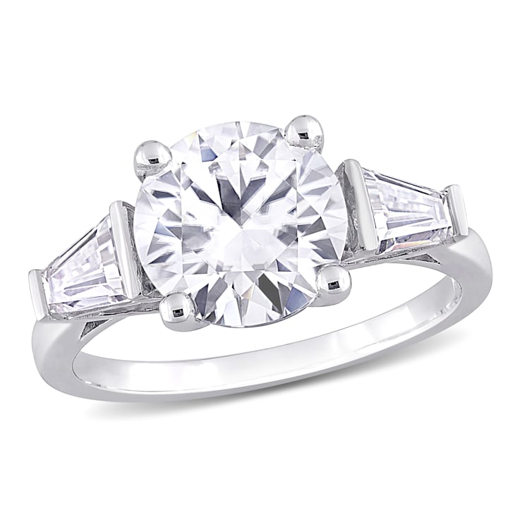 3 CT TGW Created Moissanite 3-Stone Ring in Sterling Silver