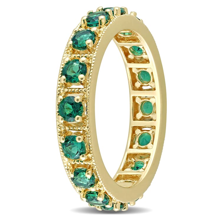 1 2/5 CTW Created Emerald Eternity Ring in Yellow Plated Sterling Silver