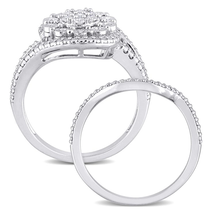 1/4 CT TW Diamond Vintage Bridal Set in Sterling Silver