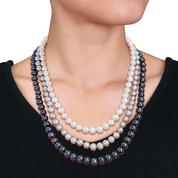 7.5-8MM Multi-Color Freshwater Cultured Pearls Necklace, Bracelet &
Earrings Set in Sterling Silver