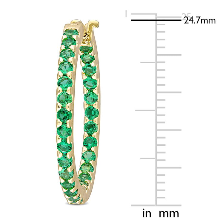 1 3/8 CT TGW Created Emerald Inside Outside Hoop Earrings in 10K Yellow Gold