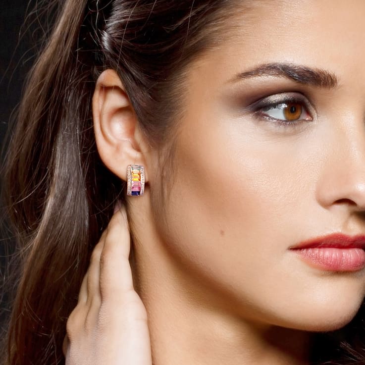 4-1/4ctw Multi-Color Created Sapphire Earrings in Sterling Silver