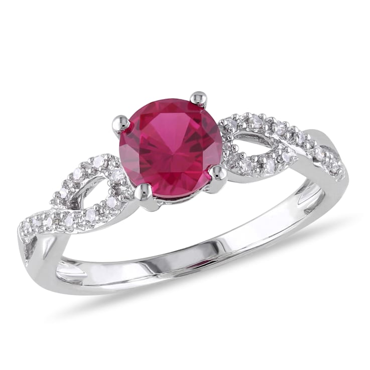 1 CT TGW Created Ruby and 1/10 CT TW Diamond Infinity Engagement Ring in
10K White Gold