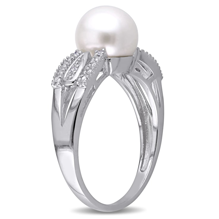 9-9.5MM Freshwater Cultured Pearl and Diamond Split Shank Ring in
Sterling Silver